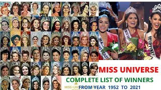 COMPLETE LIST of MISS UNIVERSE WINNERS  FROM 1952 to 2021