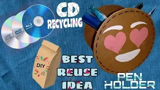 Best Reuse Idea with Old CD / Best out of waste / EMOJI Pen Holder from Old Cds / DIY