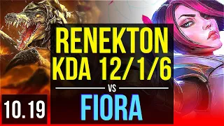 RENEKTON vs FIORA (TOP) | KDA 12/1/6, 1500+ games, 1.2M mastery points | BR Grandmaster | v10.19