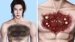 ASMR Dirty Hairly Chest & Worm Removal | Deep Cleaning Animation