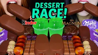 ASMR LEFTOVER DESSERT RACE! MAGNUM ICE CREAM BARS, MILKA CHOCOLATE BAR, KINDER HAPPY HIPPO, DANGO 먹방