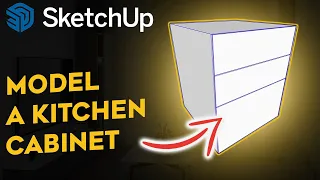 Model a Kitchen Cabinet in SketchUp. Modeling tutorial.