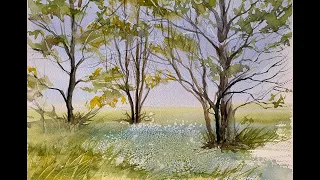 Simple BEGINNER'S Watercolour Loose Trees, Easy Spring watercolor landscape painting tutorial demo