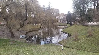 Львів 2023: Стрийський парк у Львові навесні зверху вниз, озеро з лебедями