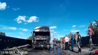 Горела фура на мосту.Полная версия видео. Камера SJ4000.