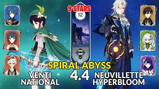 New 4.4 Spiral Abyss│Venti National & Neuvillette Hyperbloom | Floor 12 - 9 Stars | Genshin Impact