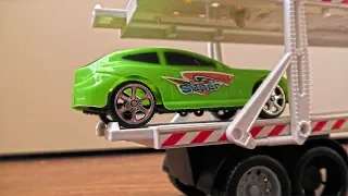 Plastic Toy Cars Transportation by Trucks + Police Car