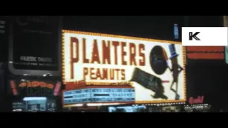 1961 New York Times Square at Night, Neon Signs, 16mm Colour Home Movies