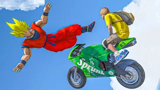 GTA 5 GOKU Crazy Motorcycle JUMPS Ragdolls #8 (Funny Moments)