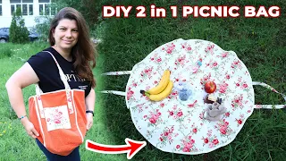 DIY Picnic Tablecloth Bag // 2-in-1 Bag Transformable into a Tablecloth - great for Picnic