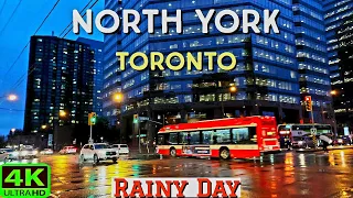 【4K】NORTH YORK RAIN WALK ON YONGE STREET TO FINCH STATION | TORONTO WALK