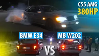 ВОЛК В ОВЕЧЬЕЙ ШКУРЕ - Mercedes-Benz W202 C55 AMG RWD 380hp VS BMW E34 540 M62B44 RWD 300hp+