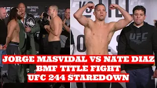 STAREDOWN! Nate Diaz joined by brother Nick Diaz for faceoff with Jorge Masvidal | #UFC244