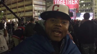 Fans between the Cavs ring ceremony and Indians at Progressive Field on Tuesday