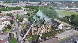 St. Theodosius Orthodox Cathedral in Cleveland's Tremont neighborhood catches fire