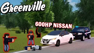 RUNNING FROM POLICE IN A 600HP NISSAN... || ROBLOX - Greenville Roleplay