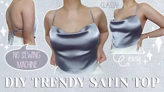 DIY Cowl Neck Satin Top - No Sewing Machine! Easy Beginners - The Best You've Ever Seen.