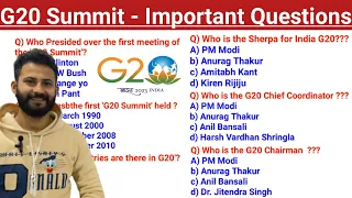 G20 Summit - Most Important Questions || G20 Summit 2023 India MCQ 🔥