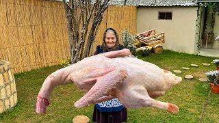 Cooking Delicious Big Goose with Mushrooms in the Village House!