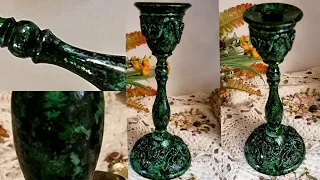 The decor of the candlestick. Imitation of malachite.  Декор подсвечника. Имитация малахита.