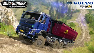 Spintires: MudRunner - VOLVO 6X6 Dump Truck Semi Trailer Climb Uphill