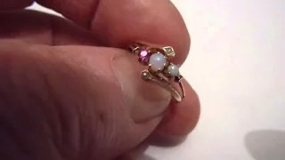 Antique 14ct Gold, Moonstone, Opal, Ruby & Pearl Dress Ring. Size. N