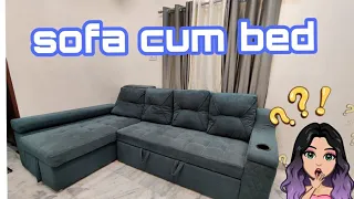 Sofa cum bed || L shape sofa cum bed with storage space and cup holder