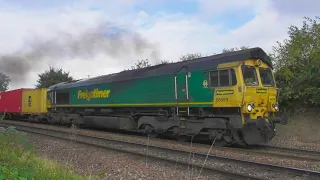 Felixstowe container freight trains passing through westerfield 10/9/21