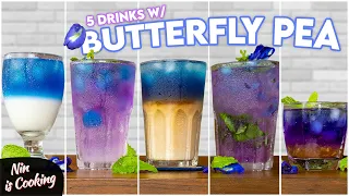 5 Easy BUTTERFLY PEA TEA Drinks to make | Home Cafe Drink ideas