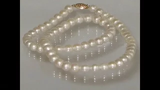 Jewelry Collection Auction 7.50 mm Akoya Japanese Pearl Necklace Solid 14kt Gold
