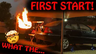 FIRST START On The 4.0L Mercedes W203 | Custom 3" Centre Exhaust Sounds MAD!!! (DIY FLAME THROWER)🤩