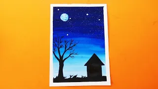 How to draw easy night painting for kids with poster colour | Easy painting |