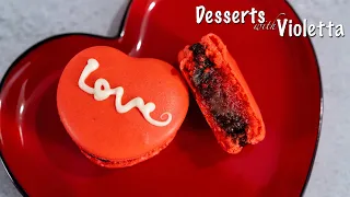 VALENTINE HEART MACARONS - Swiss Method - Chocolate Ganache Cherry Curd - Valentine’s Day Dessert