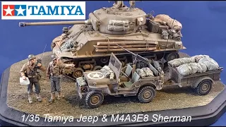 1/35th Tamiya M4A3E8 Sherman & Jeep Diorama.