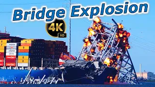 NEW Angles 4K Video Closeups Key Bridge Blast Dali Ship