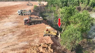 Nice Equipment Machinery Dozer Move Big Rock Stone Clear Forestry,Dump Truck Deliver Stone Unloading