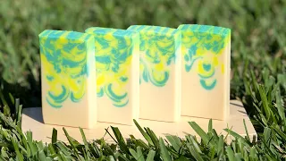 Pineapple Cilantro Goat Milk Soap made using the mini drop swirl