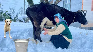 Snowy Village Life: Baking Traditional Bread and Caring for Animals