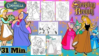 Disney Princess Aurora , Cinderella and Fairy Godmother Coloring Pages