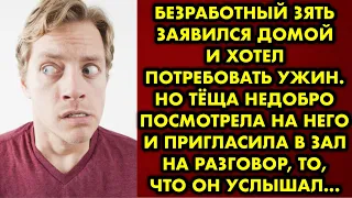 Безработный зять заявился домой и хотел потребовать ужин. Но тёща недобро посмотрела на него и…