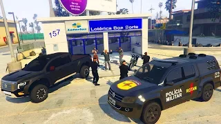 GTA V VIDA POLICIAL - EQUIPE DE ROTAM IMPEDE ASSALTO A CASA LOTÉRICA