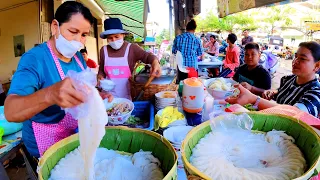 Grandma Rice Noodles Master! Khmer Num Banhchok, Best Breakfast - Cambodian Street Food