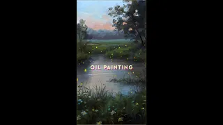 Fireflies Meadow Landscape 🌳 OIL PAINTING TIMELAPSE