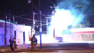 Live Power Lines Arc During Pole Fire | GLENDALE