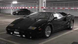 Black Lamborghini Countach | Cold Start Up + Driving | St. Moritz