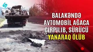 Balakəndə avtomobil ağaca çırpılıb, sürücü yanaraq ölüb | Kanal S Xəbər