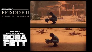 Boba Finds Jango's Helmet Scene Comparison - The Book of Boba Fett vs. Attack of the Clones