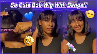 Ready For This?🤪 Cute #Elfinhair Review For Bob Wig With Bangs | No Glue Needed & Easy Install
