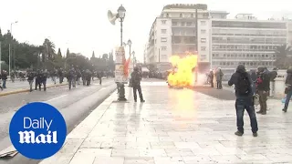 Violent clashes in Athens as pension protest turns into chaos - Daily Mail