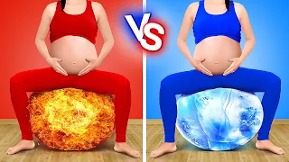 HOT VS COLD PREGNANT || Girl on Fire vs Icy Girl Challenge by 123 GO! GENIUS